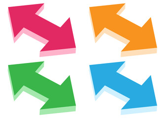 3Dの直線両向き矢印4色セット　輪郭線なし
