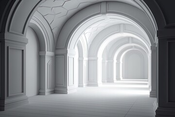 an empty hallway with arches and columns. Generative AI