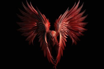 red bird with wide wingspan against a dark backdrop. Generative AI
