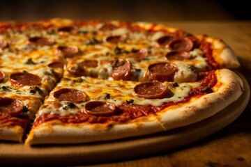 pizza on a wooden board, isolated pizza close-up