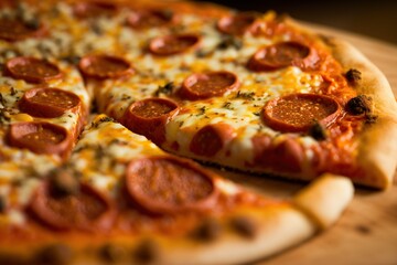 pizza on a wooden table, isolated pizza close-up