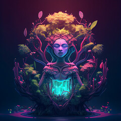 Women Cartoon Neon Art Generative Ai