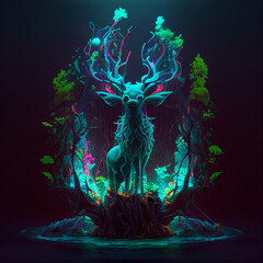 Deer Cartoon Neon Art Generative Ai