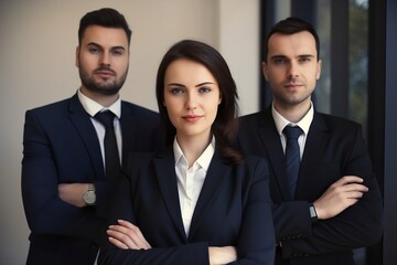 Portrait of business people standing in the office, created with Generative AI