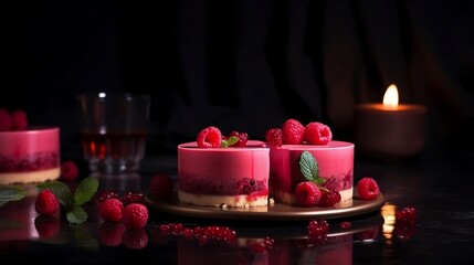 Cheesecake With Raspberry Mousse, culinary photo, created with Generative AI