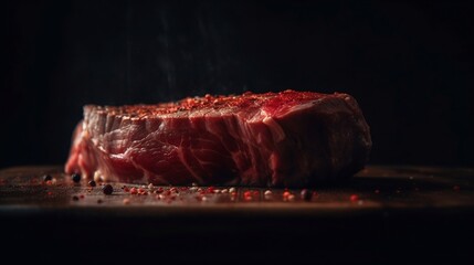 Raw steak with spices, culinary photo, created with Generative AI