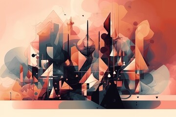 an abstract cityscape with colorful buildings and geometric shapes. Generative AI