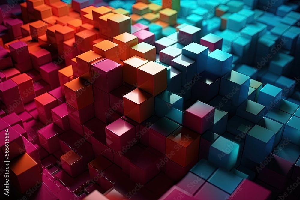 Poster vibrant and dynamic abstract background composed of colorful cubes. generative ai
