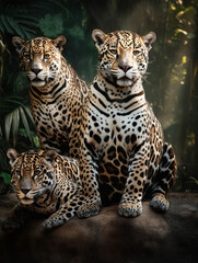 Fototapeta premium Savage Jaguar family Portrait