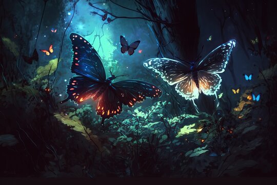 Butterfly in the forest glows miraculously