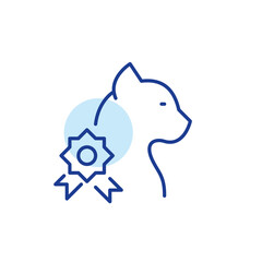 Award-winning cat. Cat profile with prize. Pixel perfect, editable stroke line icon