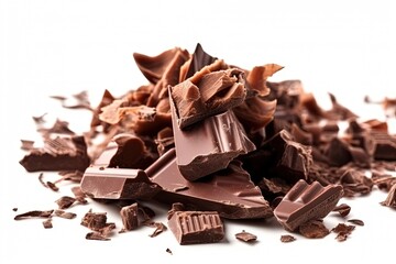 pile of assorted chocolate pieces, including bars and bite-sized treats. Generative AI