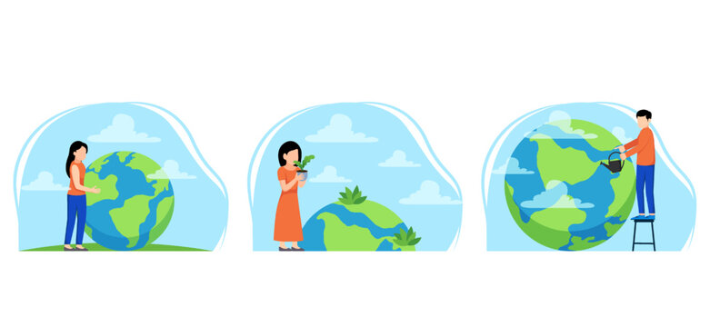 Earth Day Flat Bundle Design Illustration