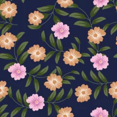 Meubelstickers seamless small vector flower design pattern  on black    background © Parth Patel