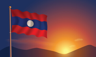 Laos flag sunset background Vector Illustration	