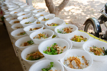 Food prepared for donations to many people.