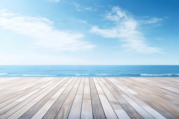 wooden floor overlooking the ocean. Generative AI