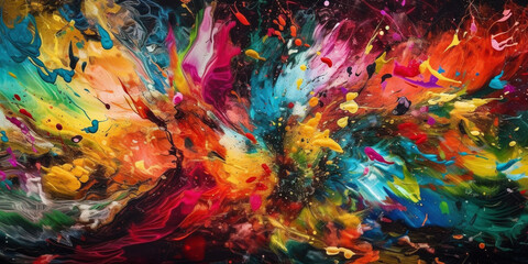 Bright artistic splashes abstract painting color texture multicolor dynamic background Generative AI