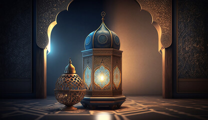 Islamic background with lighting and decorations photorealistic Generative AI