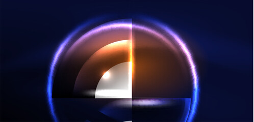 Neon round shapes, lines and triangle elements. Hi-tech design for wallpaper, banner, background, landing page, wall art, invitation, prints, posters