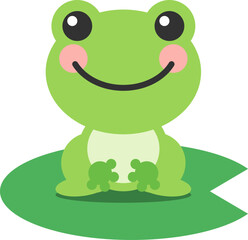 蓮の葉に乗ったかわいいカエル