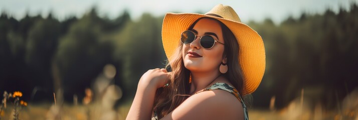 A beautiful woman, wearing sunglasses, enjoying a bright summer day (generative ai)