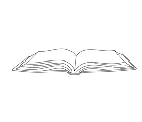 Vector line open book. Outline illustration isolated on white
