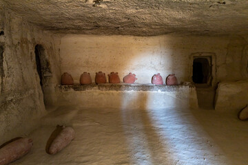 Storage  with jugs in the ruins of the central city - fortress of the Nabateans - Avdat, between...