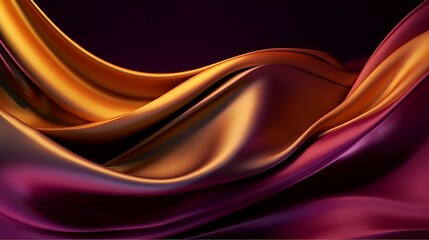 Abstract Background with 3D Wave Bright Gold and Purple Gradient Silk Fabric 
