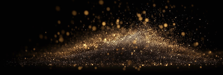Abstract black background with gold particles, generative AI