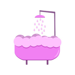 Vector illustration.Bath. Grooming.Dog Grooming.Home Grooming.Pet Salon.Clean Dog.Foam.Bubbles.Soap.Shampoo.Shower.Water.Drips.Fragrant.Spa.Relax.Wash.Enjoy.Fragrance.