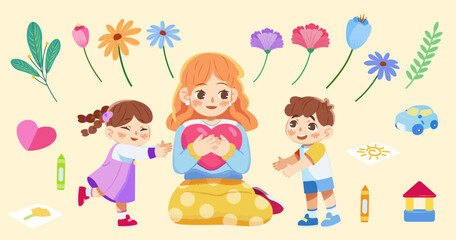 Adorable mother's day element set