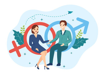 Sexism Illustration with Gender Inequality Between Men and Women in Workplace or Social in Stop Discrimination Cartoon Hand Drawn Templates