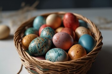 Fototapeta premium colorful easter egg basket. Generative AI