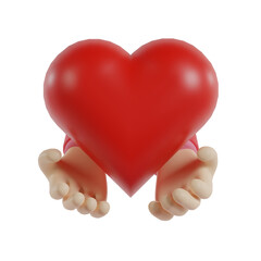 Obraz premium red heart in hand, Charity 3d icon, sharing and donation concept