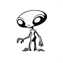 standing alien design with big eyes, Vector illustration isolated on a white background.