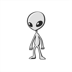 standing alien design with big eyes, Vector illustration isolated on a white background.