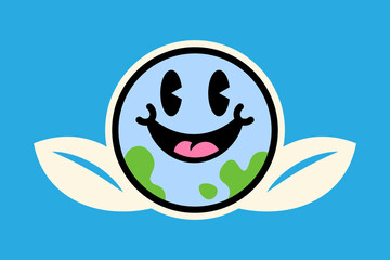 Cute Retro Earth Character Vector Illustration