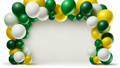 Green and Yellow balloon garland on plain white background, Generative AI