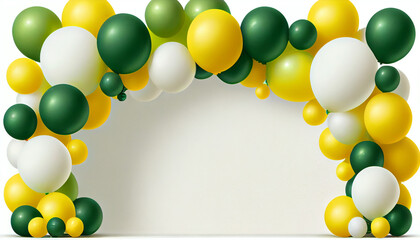 Green and Yellow balloon garland on plain white background, Generative AI