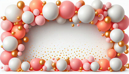 Obraz na płótnie Canvas Pink and Orange balloon garland on plain white background, Generative AI