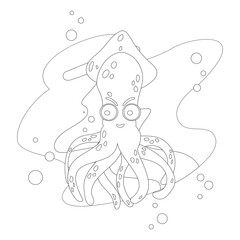 Obraz premium Squid Coloring Book for Chidren. Coloring page squid underwater.