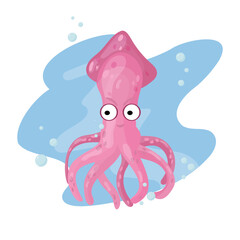 Squid animal cartoon character isolated on white background
