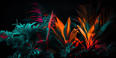 Neon vibes color tropic plants Generative AI