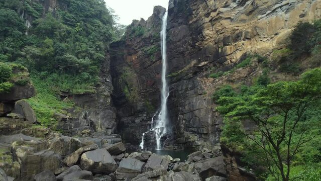 Aerial View of luxapana waterfall in Hatton, SriLanka