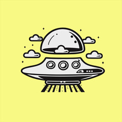 flat ufo icon illustration design, alien transport logo vector