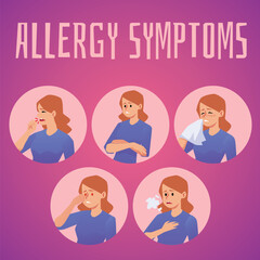 Squared banner about allergy symptoms flat style, vector illustration