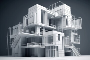 modern building with sleek design featuring stairs and balconies. Generative AI