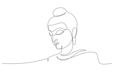 Papier peint photo intissé buddha face portrait one line drawing