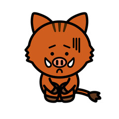 落ち込んでいるイノシシ　イラスト